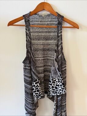Alberto Makali Black & White Open-Front Knit Vest